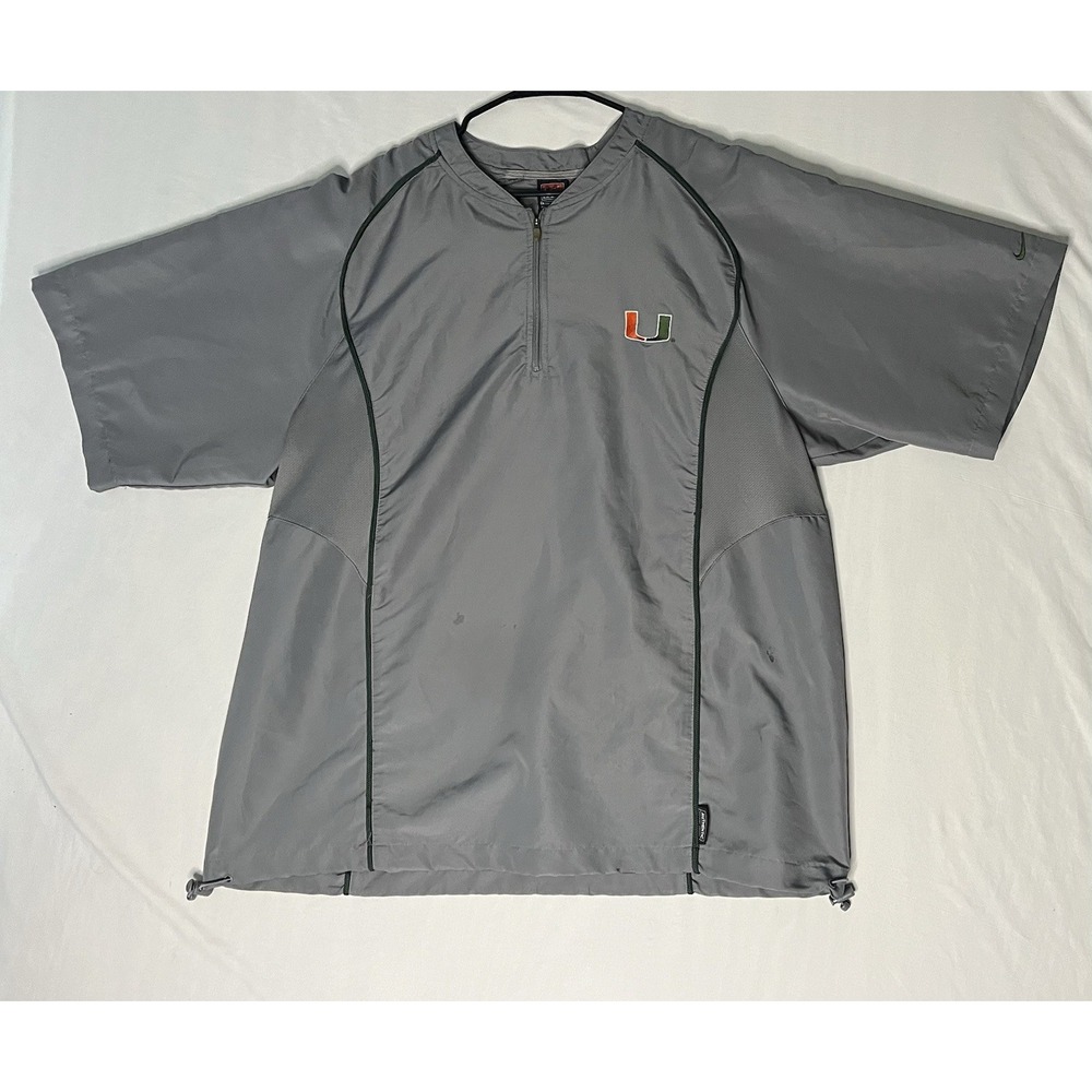 Vintage Nike Miami Hurricanes Pullover Jacket Men's Large Gray 1/4 Zip Baseball
